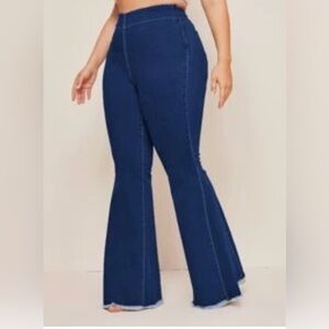 NEW 3 XL Plus High Waisted Raw Hem Flare Leg Jeans Without Chain Belt